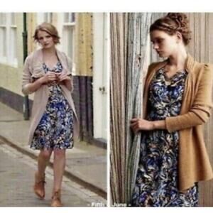 MOULINETTE SOEURS Surplice Wrap Oak Apple Watercolor Print Silk Chiffon Dress 0